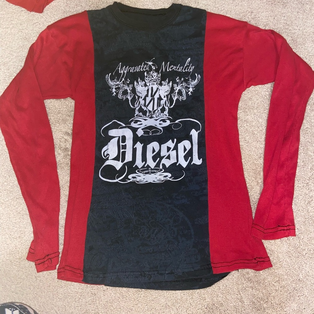 Diesel Long Sleeve Shirt in Red and Black